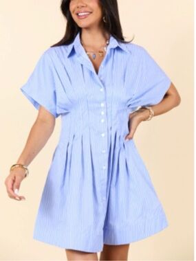 Pink Lily Light Blue Striped Midi Shirt Dress